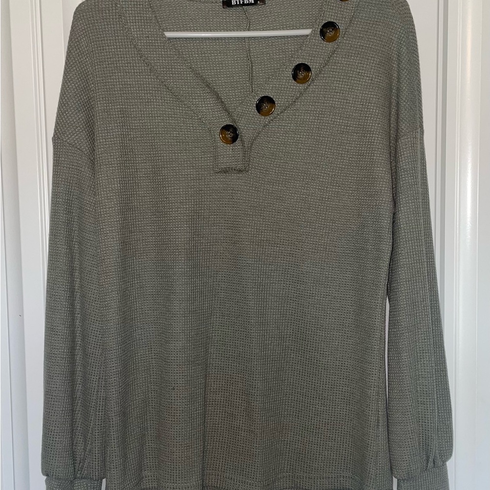 Olive Green Button-Detail Sweater